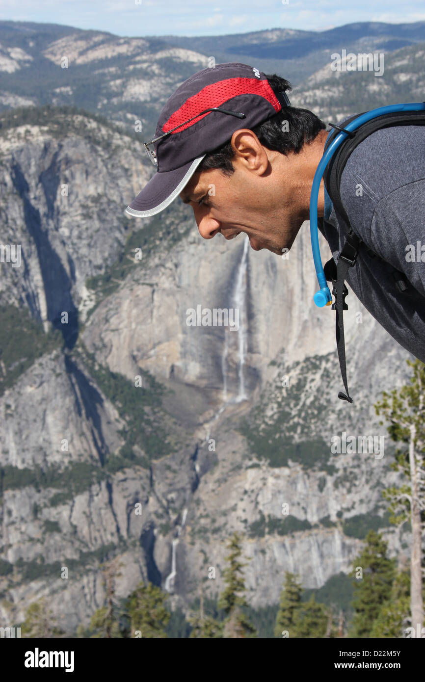 Man Vomiting Yosemite Falls Stock Photo