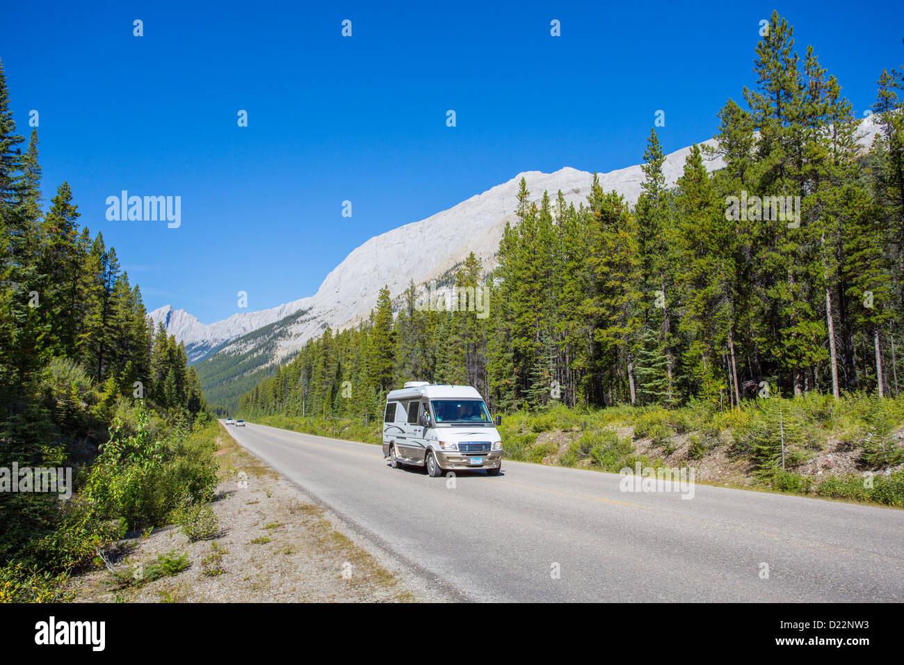 RV on Maligne Valley Road in Jasper National Park in Alberta Canada Stock Photo