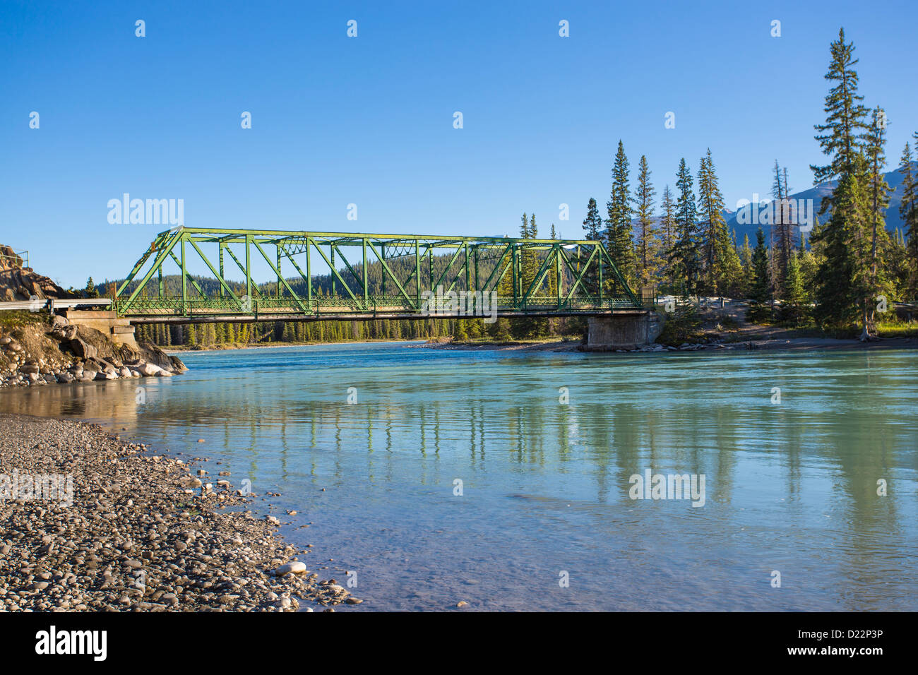 Bridge over Athabasca River in Jasper National Park in Alberta Canada Stock Photo