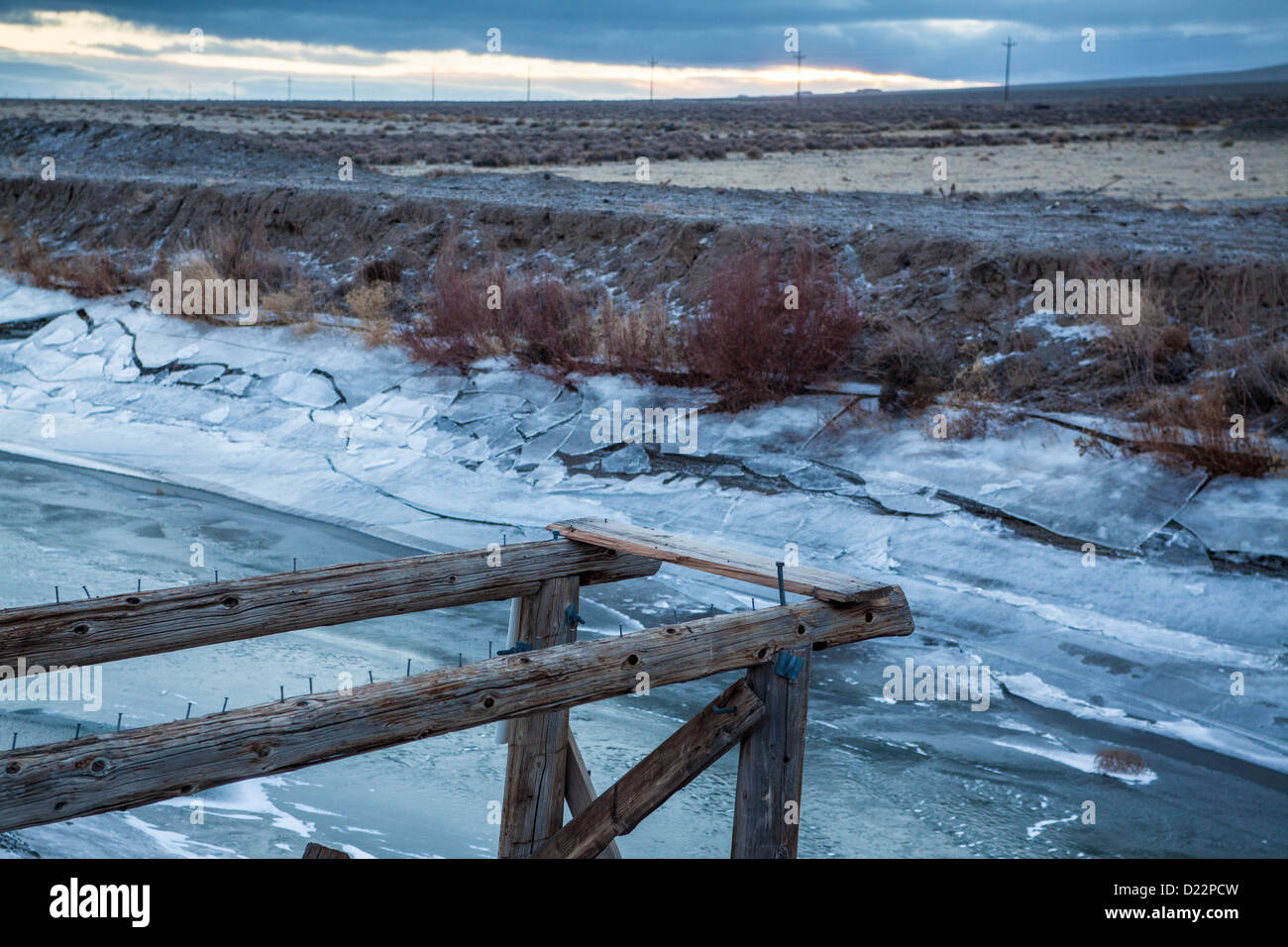 Broken Ice in a recently drained canal in Northern Nevada Stock Photo ...