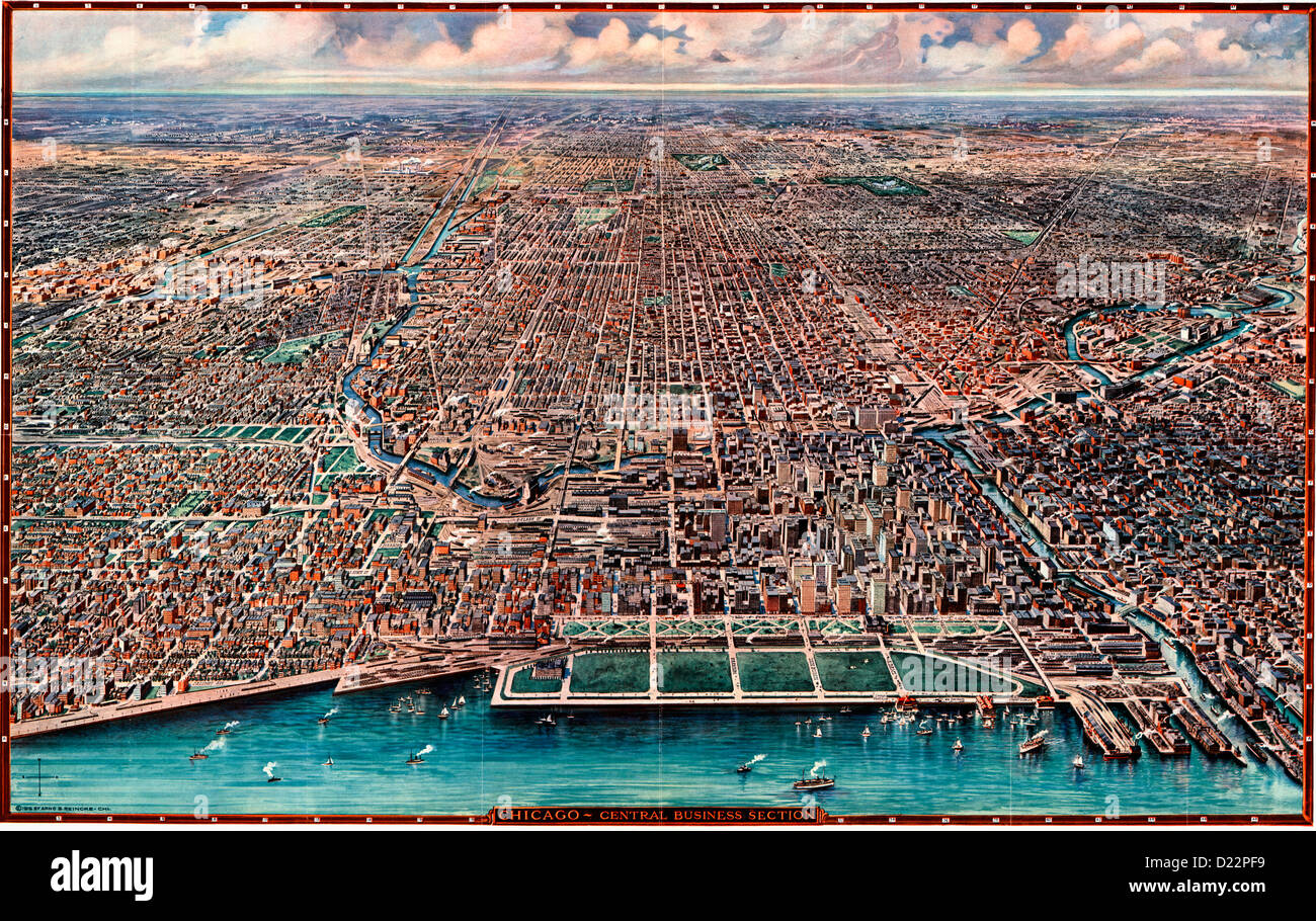 Birds eye view of Chicago, Illinois, central business section 1916 Stock Photo