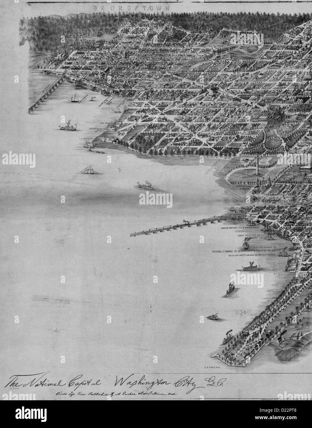 Birds eye view of The national capital, Washington City, D.C. 1883 Stock Photo