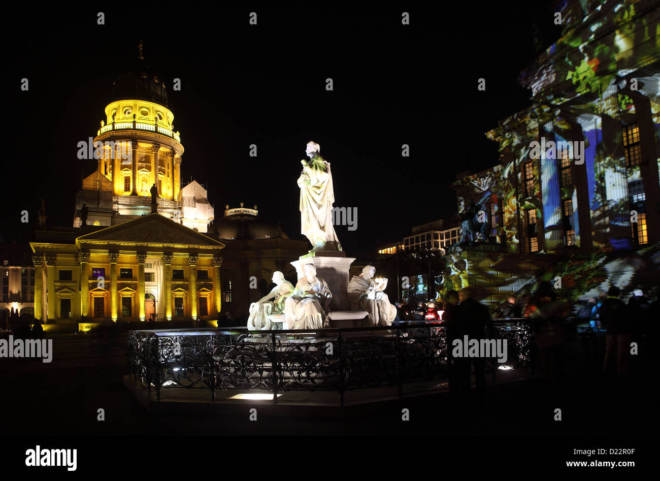 Berlin, Germany, German Cathedral and the Konzerthaus on the Gendarmenmarkt during the Festival of Lights 2012 Stock Photo