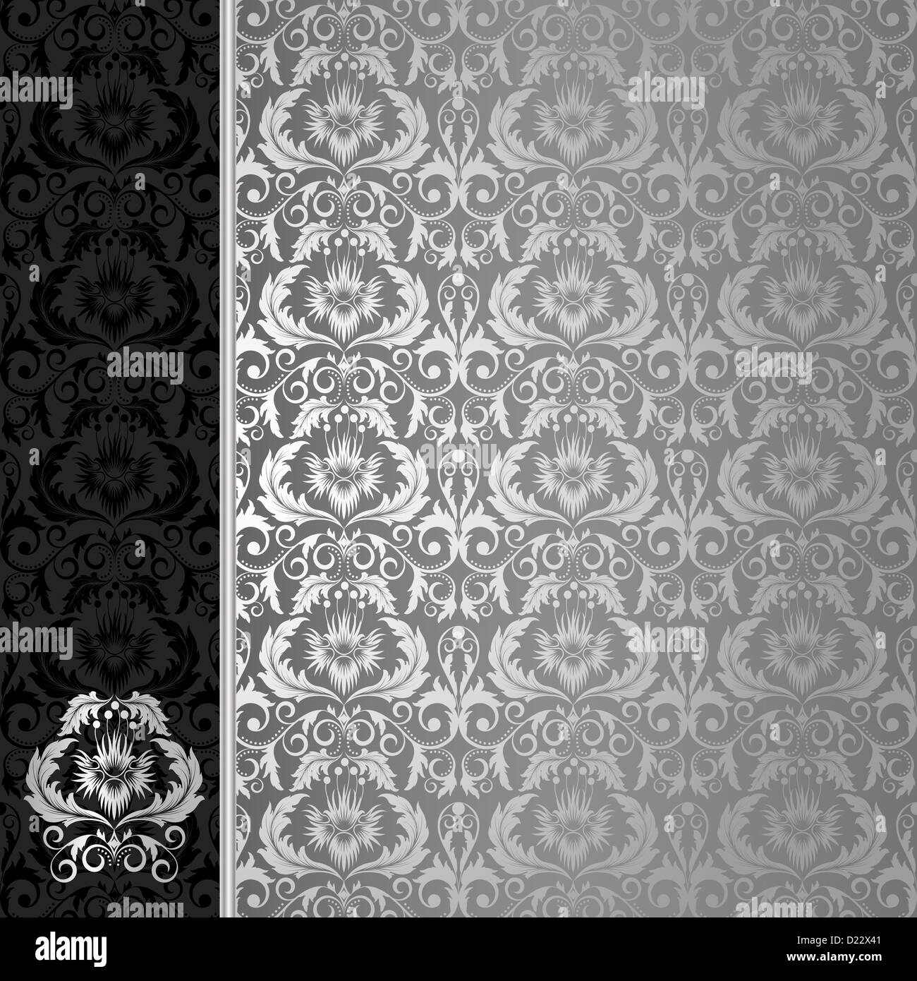 Black background with silver flowers and leaves Stock Photo - Alamy