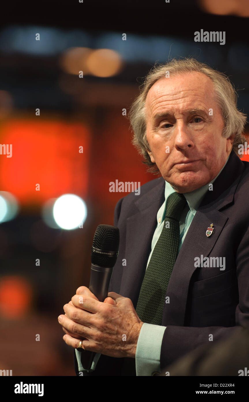 Birmingham NEC, UK, 12th January 2013.  Former Formula 1 World Champion Sir Jackie Stewart being interviewed at Autosport International. Stock Photo