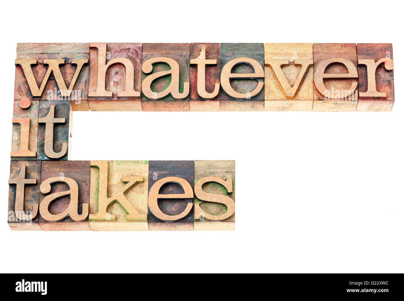 whatever it takes - determination concept - isolated text in vintage letterpress wood type printing blocks Stock Photo