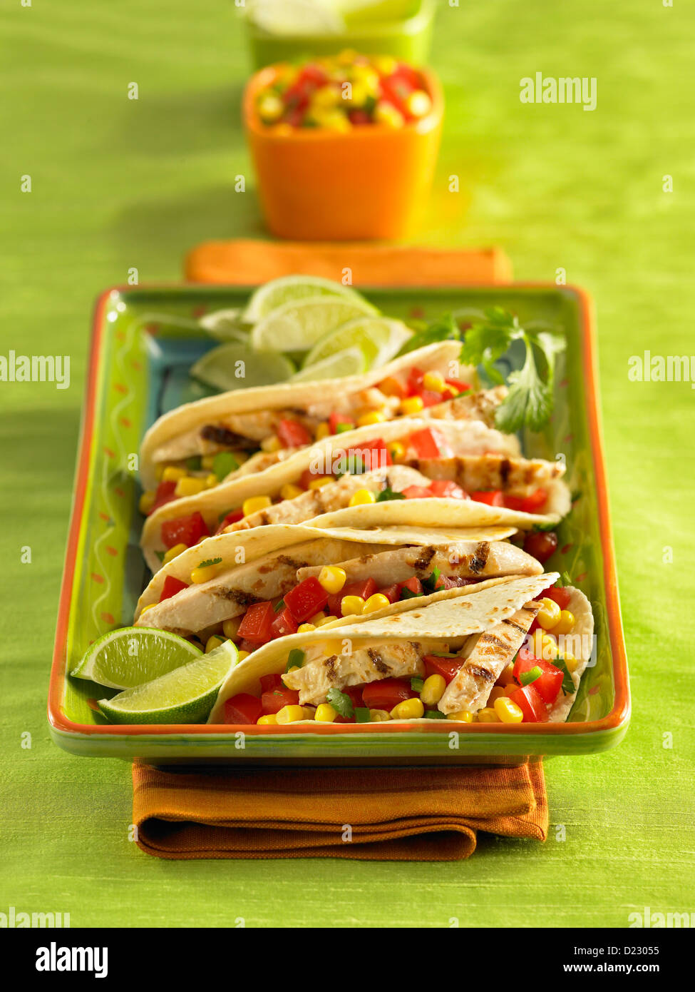 Chicken tacos on a platter Stock Photo