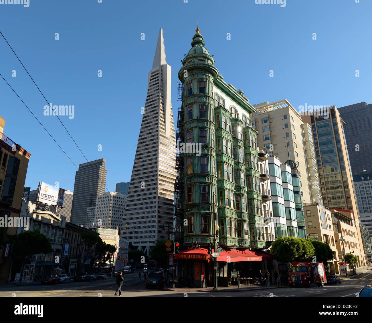 Sentinel Building with Transamerica Pyramid, Kearny Street, San Francisco Stock Photo