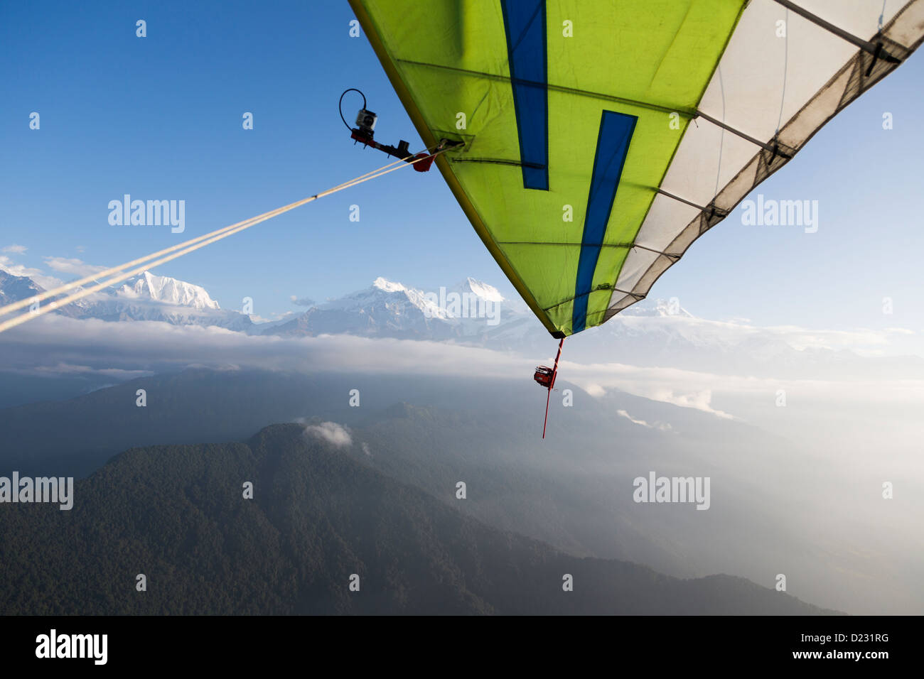 a view on the Annapurna mountains in Nepal during a microlight flight ...