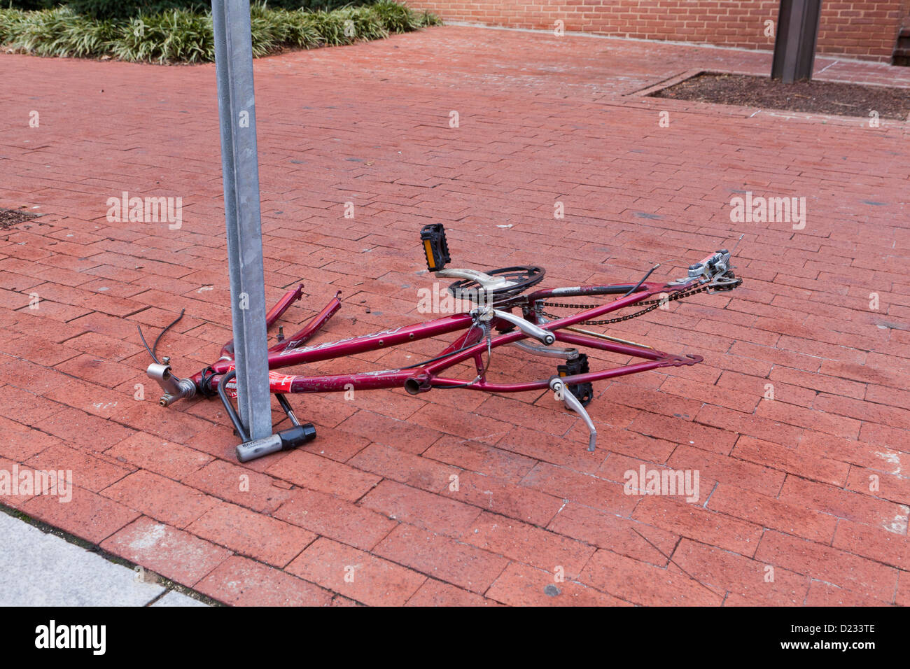 Vandalized bicycle (vandalized bike frame) - USA Stock Photo