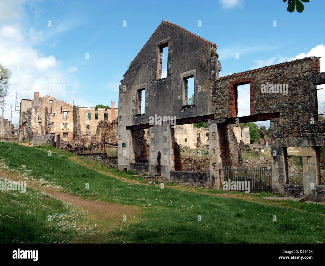 The SS Panzer Division Das Reich, destroyed the French village of Oradour-sur-Glane during WWII and today it is preserved In a Ruined State Stock Photo