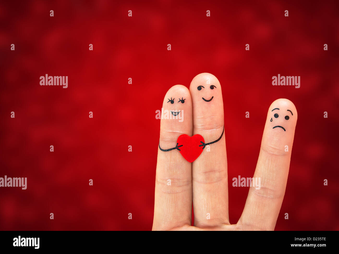 Happy Couple In Love Holds Heart And Third Wheel Stock Photo Alamy