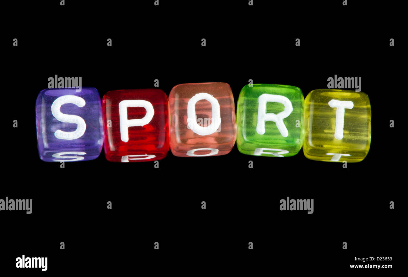 Word sport. Black isolated cubes Stock Photo