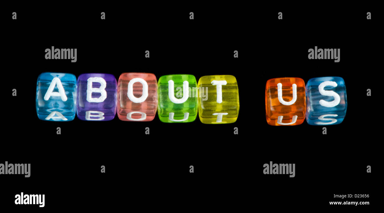 Word About us. Black isolated cubes Stock Photo