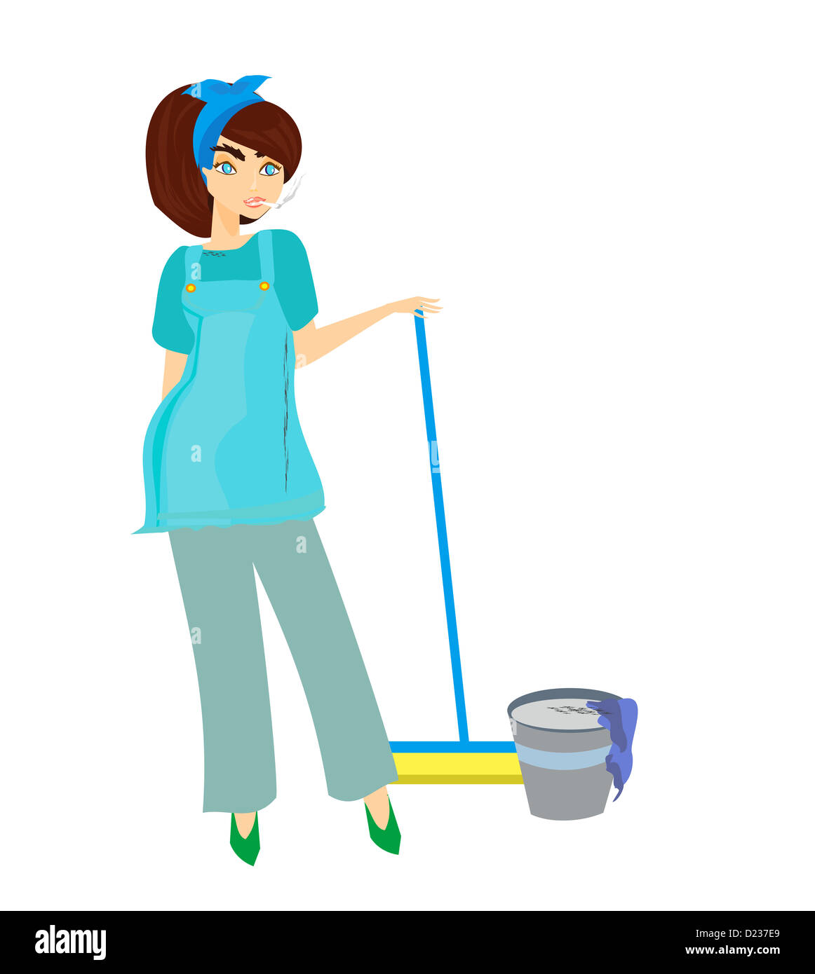 cartoon character housemaid with broom vector illustration, isolated on ...