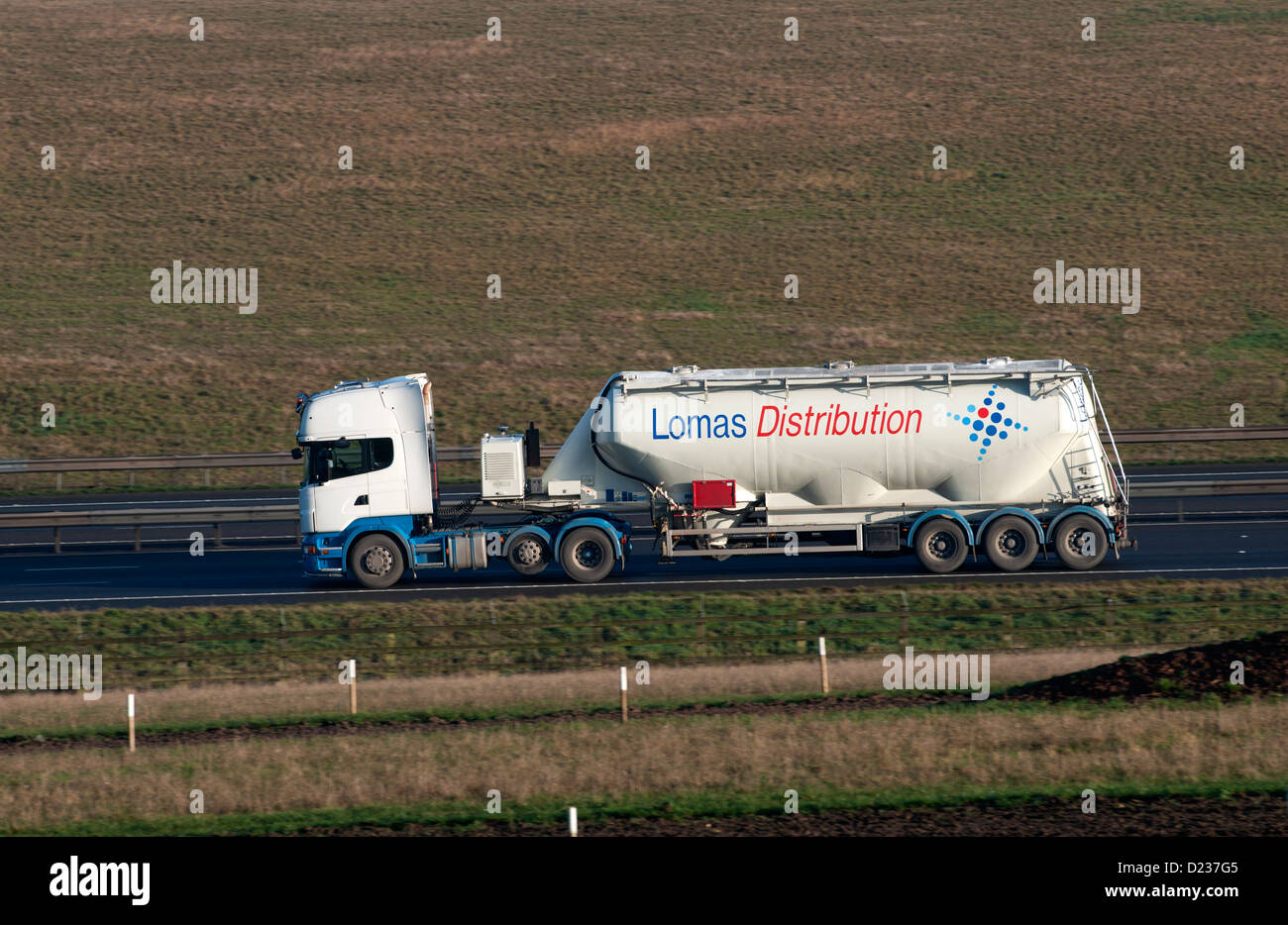 Lomas Distribution tanker lorry on M40 motorway, UK Stock Photo