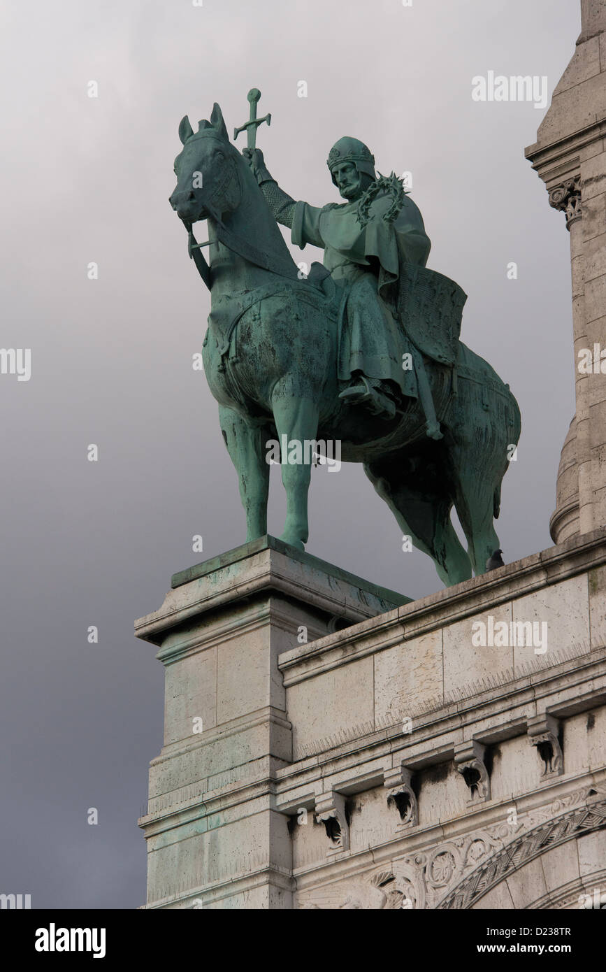 Statue of knight on horseback, Sacre Coeur basilica, Montmartre, Paris, France Stock Photo