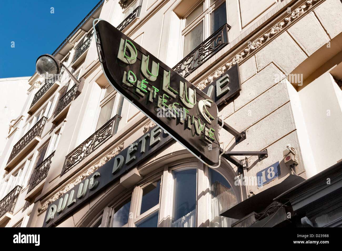 PARIS, FRANCE: The famous Duluc Detective Agency at 18, Rue du Louvre Paris. Stock Photo