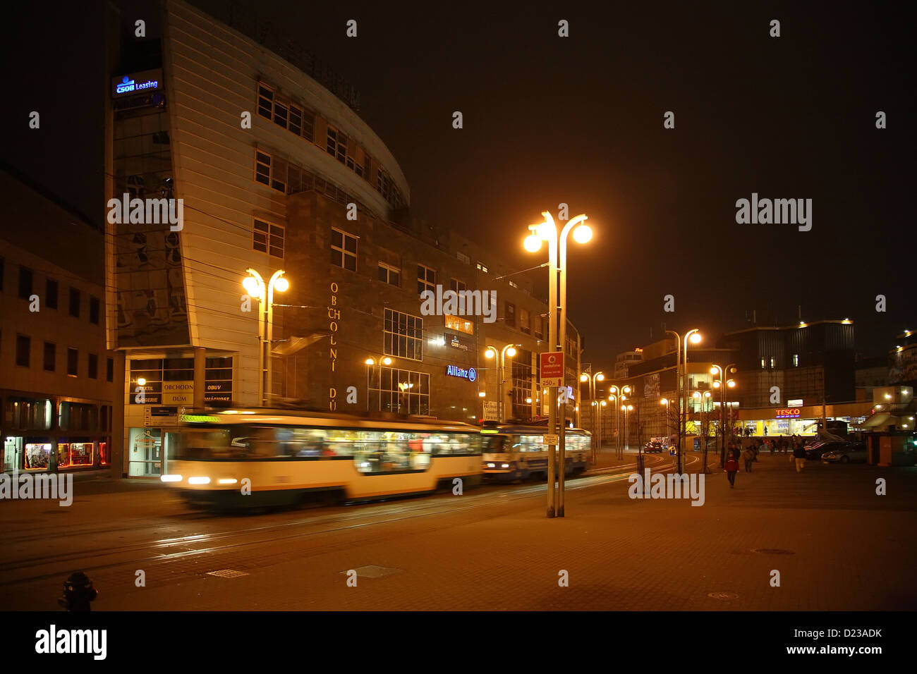 Liberec, Czech Republic, tram in the city center at night Stock Photo