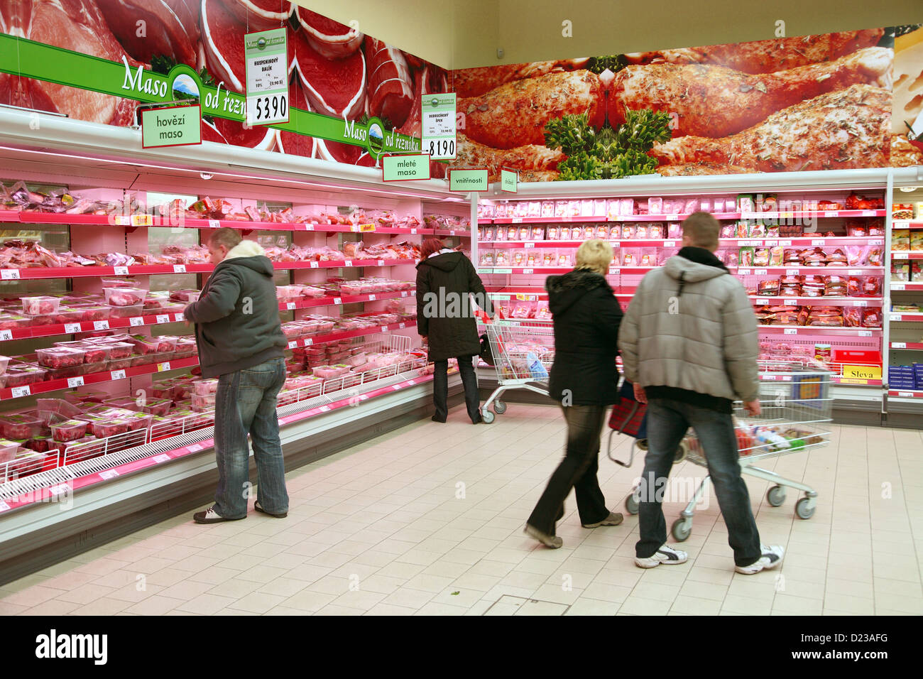 Liberec, Czech Republic, meat counter in a supermarket Stock Photo