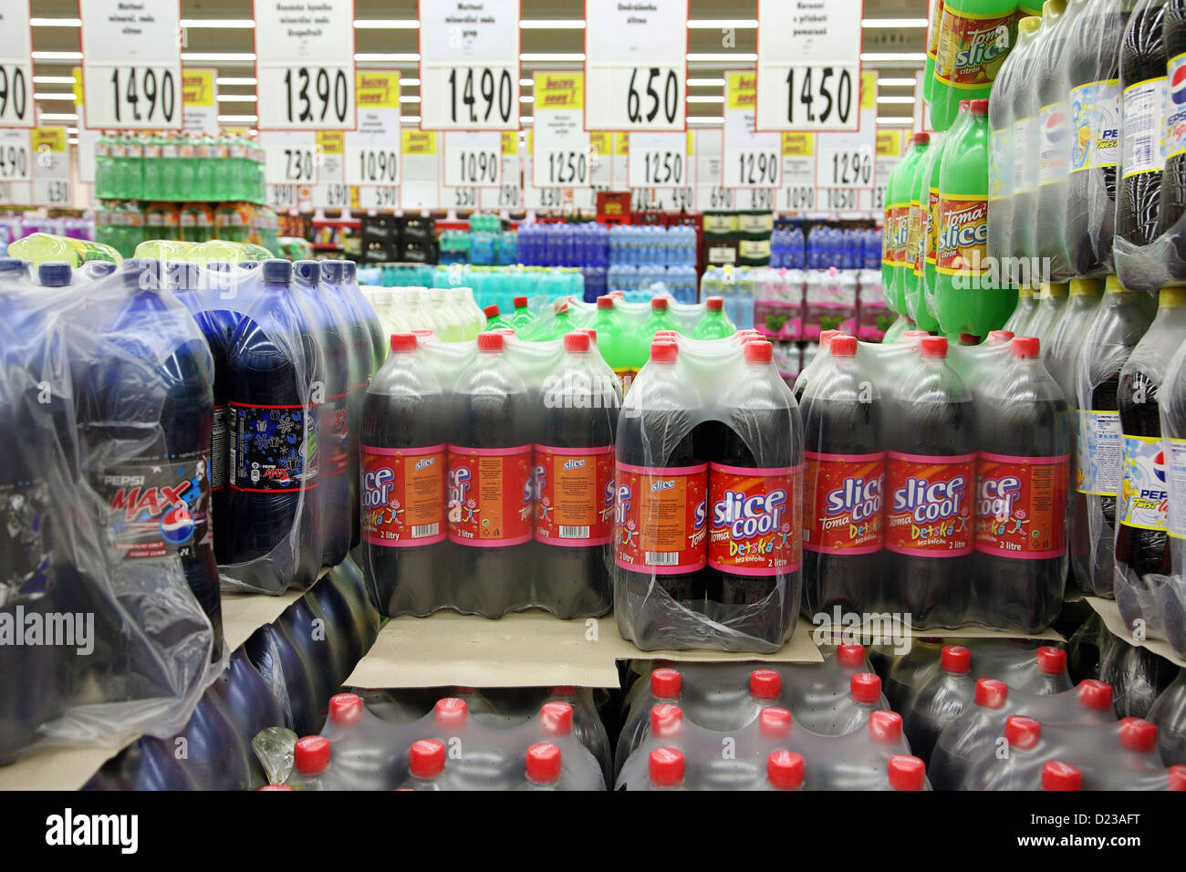 Liberec, Czech Republic, soft drinks in a supermarket Stock Photo
