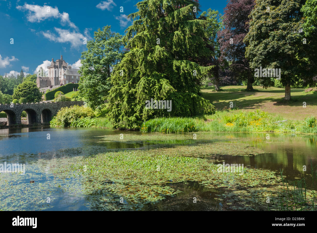 Drummond Castle with pond Muthill Perth & Kinross Scotland Stock Photo