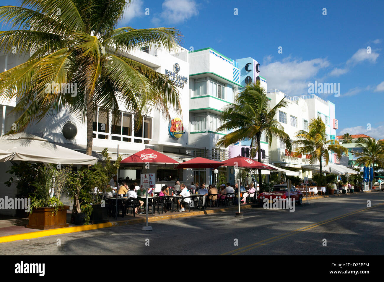 Miami South Beach Ocean Drive Hotels Stock Photo