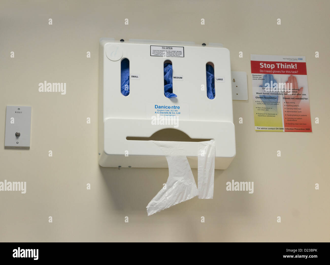 Latex glove dispenser in a hospital. Stock Photo