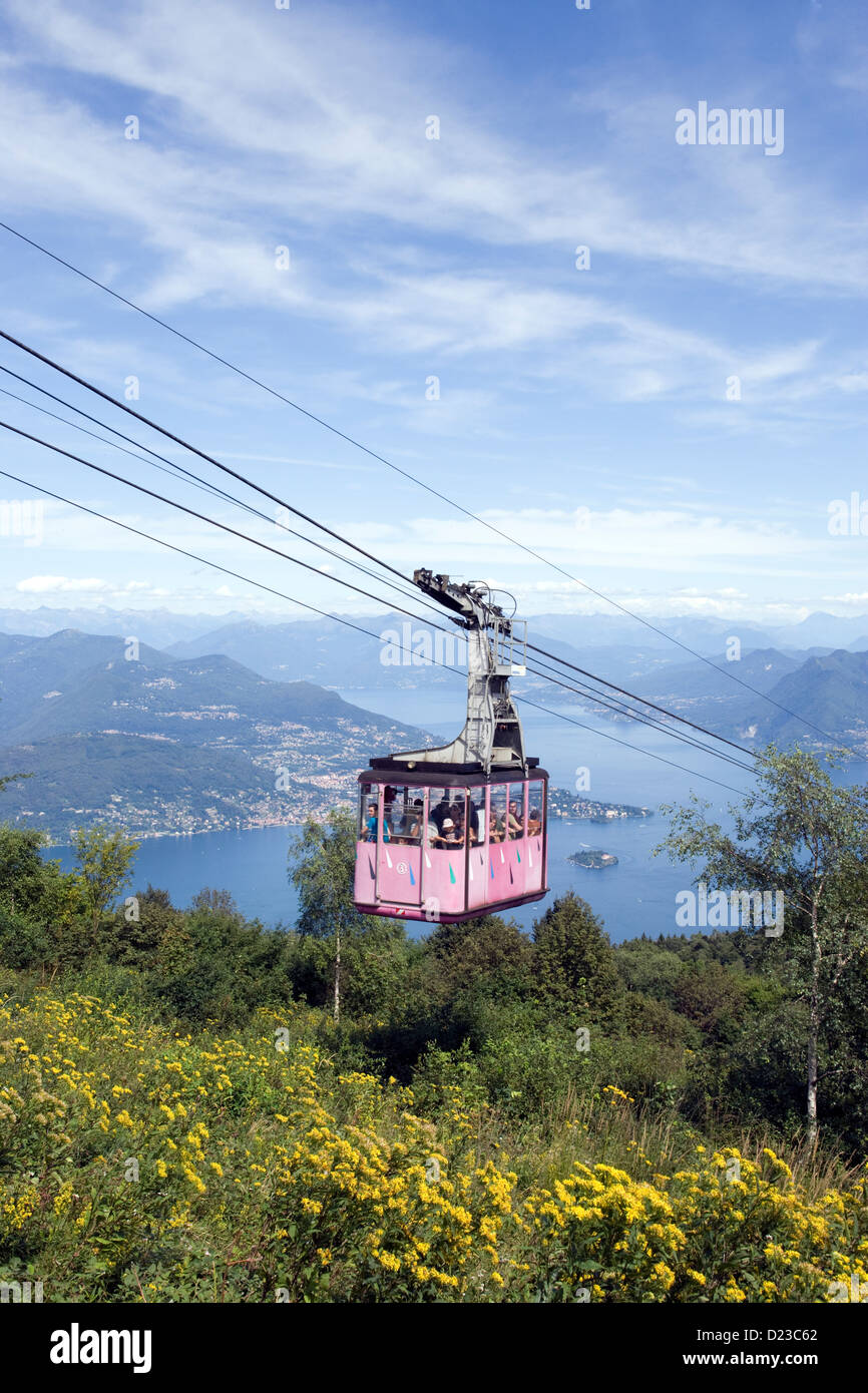 Piedmont Monte Mottarone cablecar & view of Lake Maggiore Stock