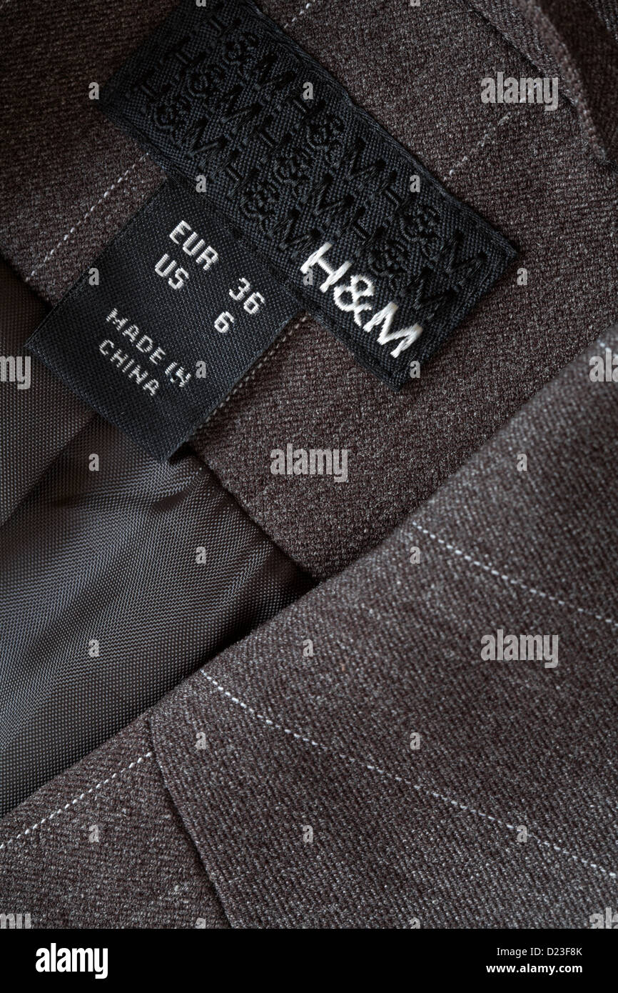 Made in China label in H&M brown pin striped jacket - sold in the UK United  Kingdom, Great Britain Stock Photo - Alamy