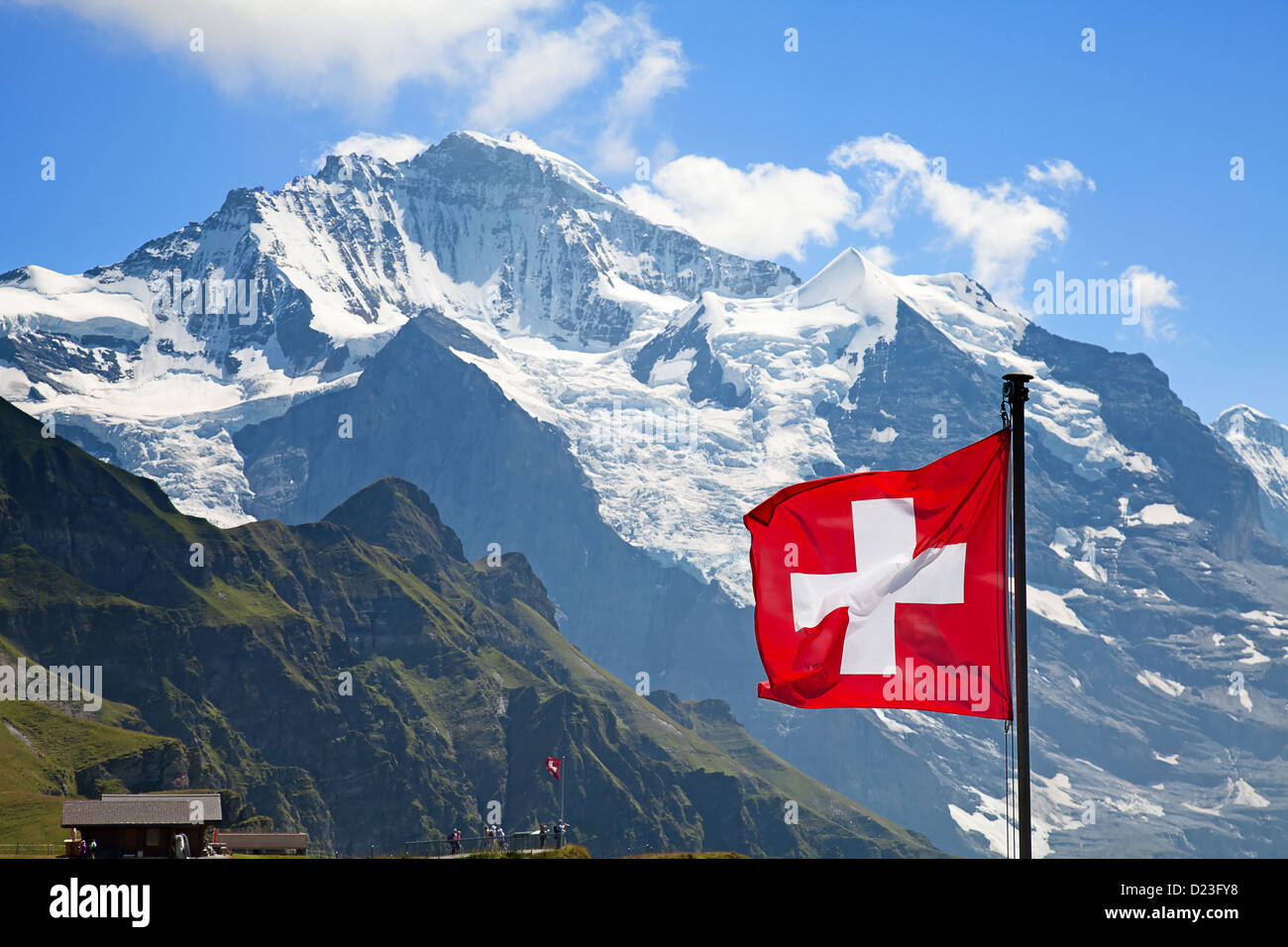 Swiss flag on the top of Mannlichen (Jungfrau region, Bern, Switzerland
