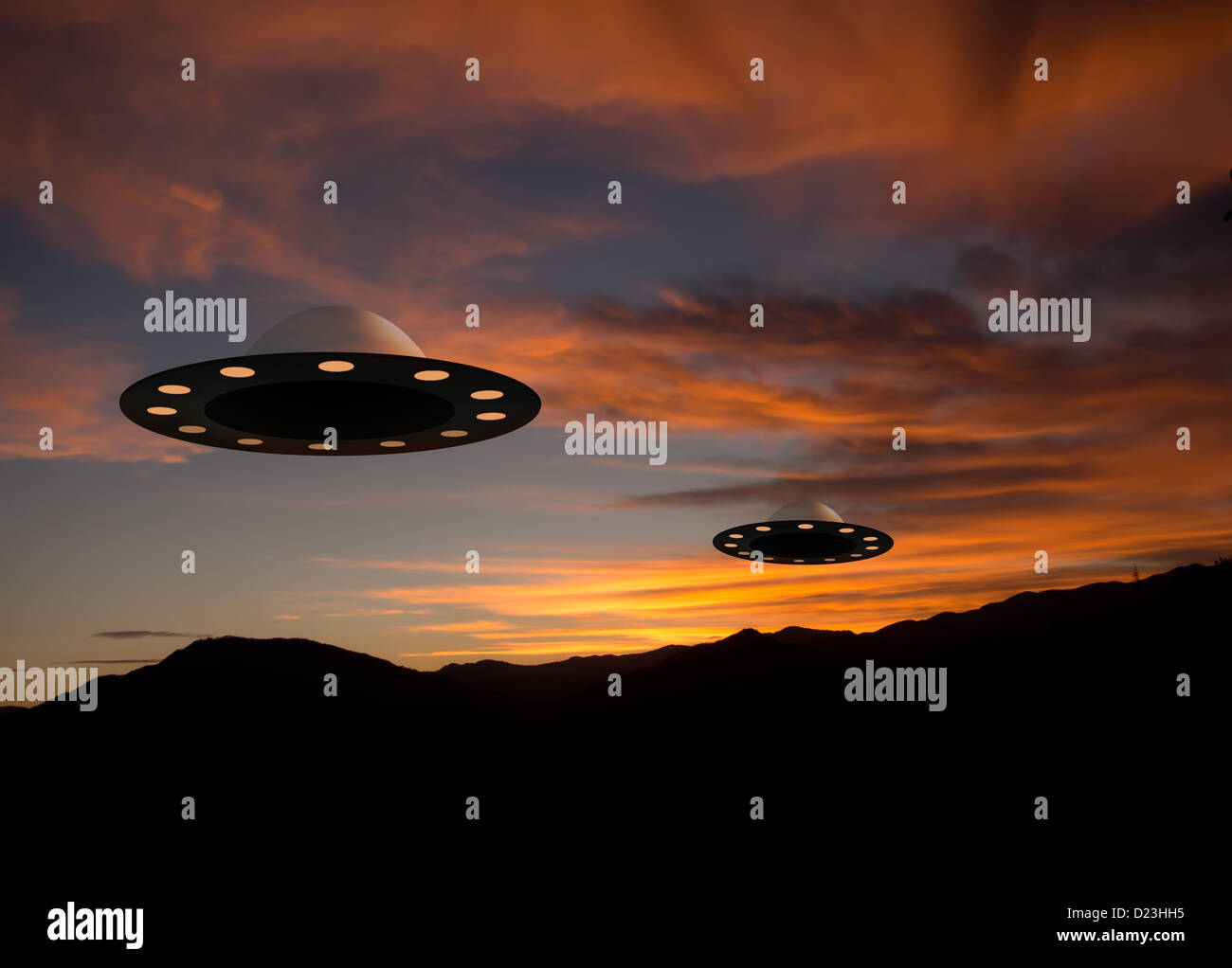 Real sunset, less real alien craft! Stock Photo