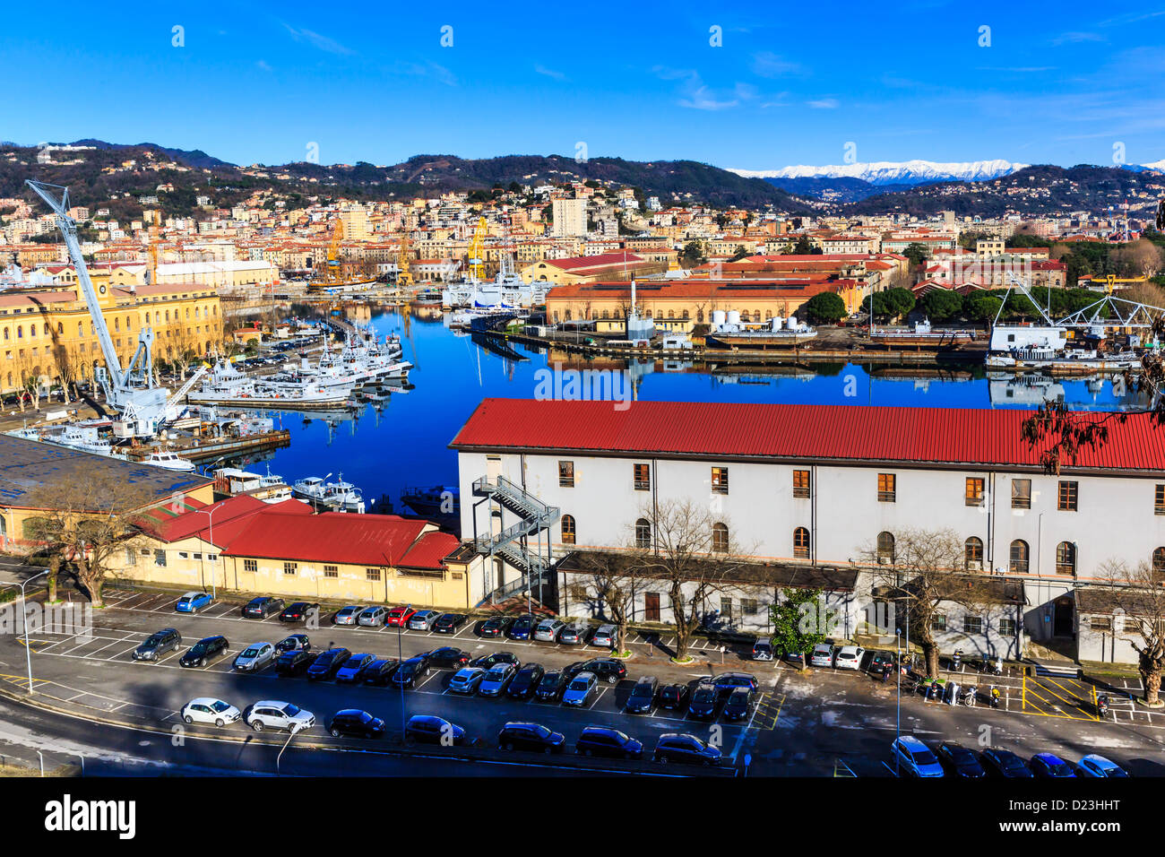 Panorama of the Italian Navy in La Spezia, Liguria, Italy Stock Photo