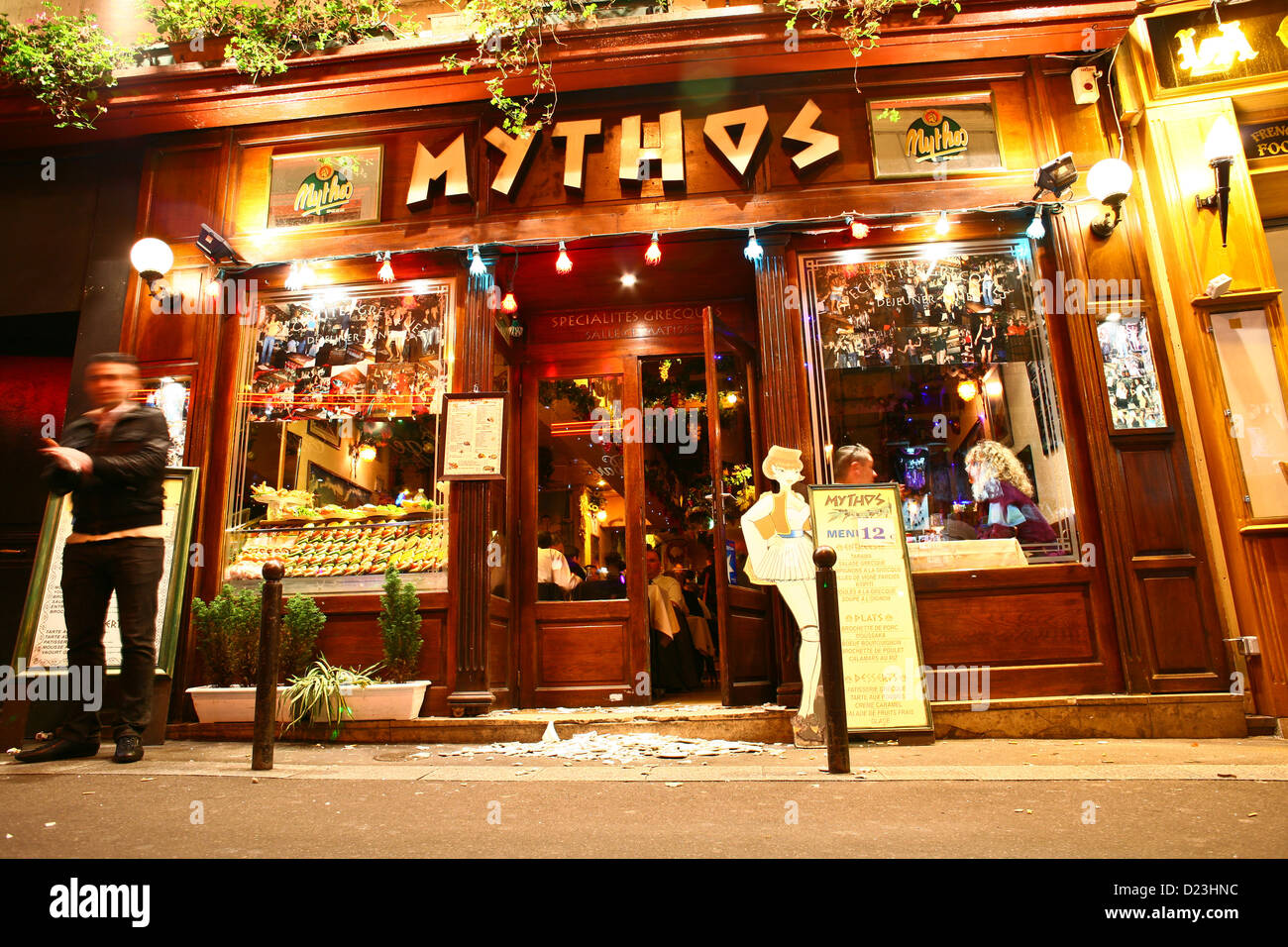 Paris nightlife in the latin quarter, greek restaurant Stock Photo Alamy