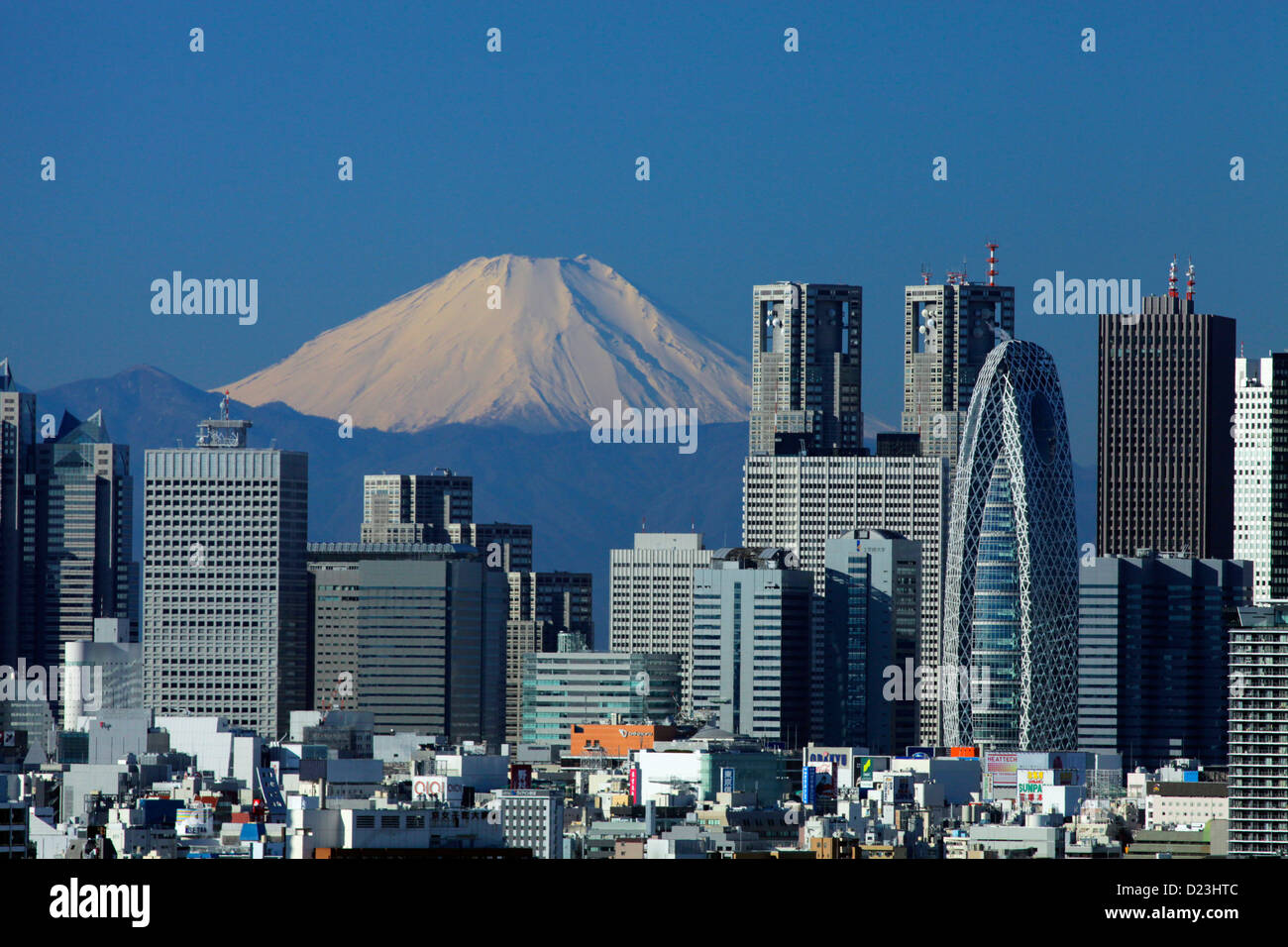 Mount Fuji and skyscrapers in Shinjuku Tokyo Japan Stock Photo
