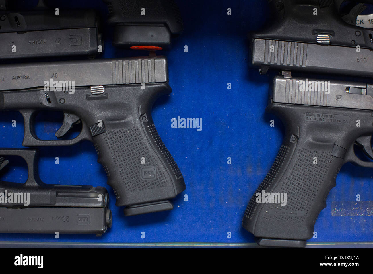 Handguns on display at a gun store Stock Photo Alamy