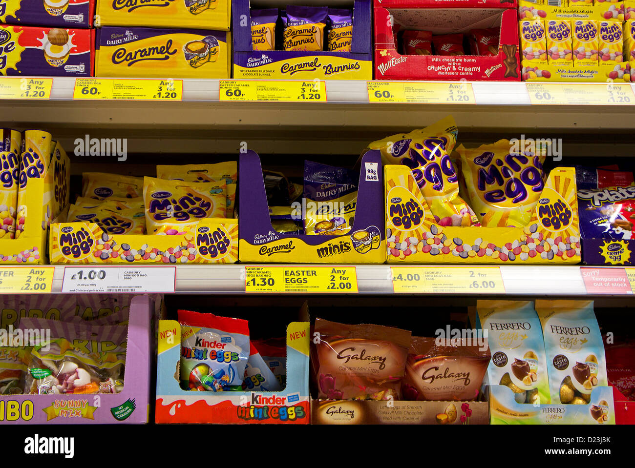 mini easter eggs on sale in a uk supermarket Stock Photo