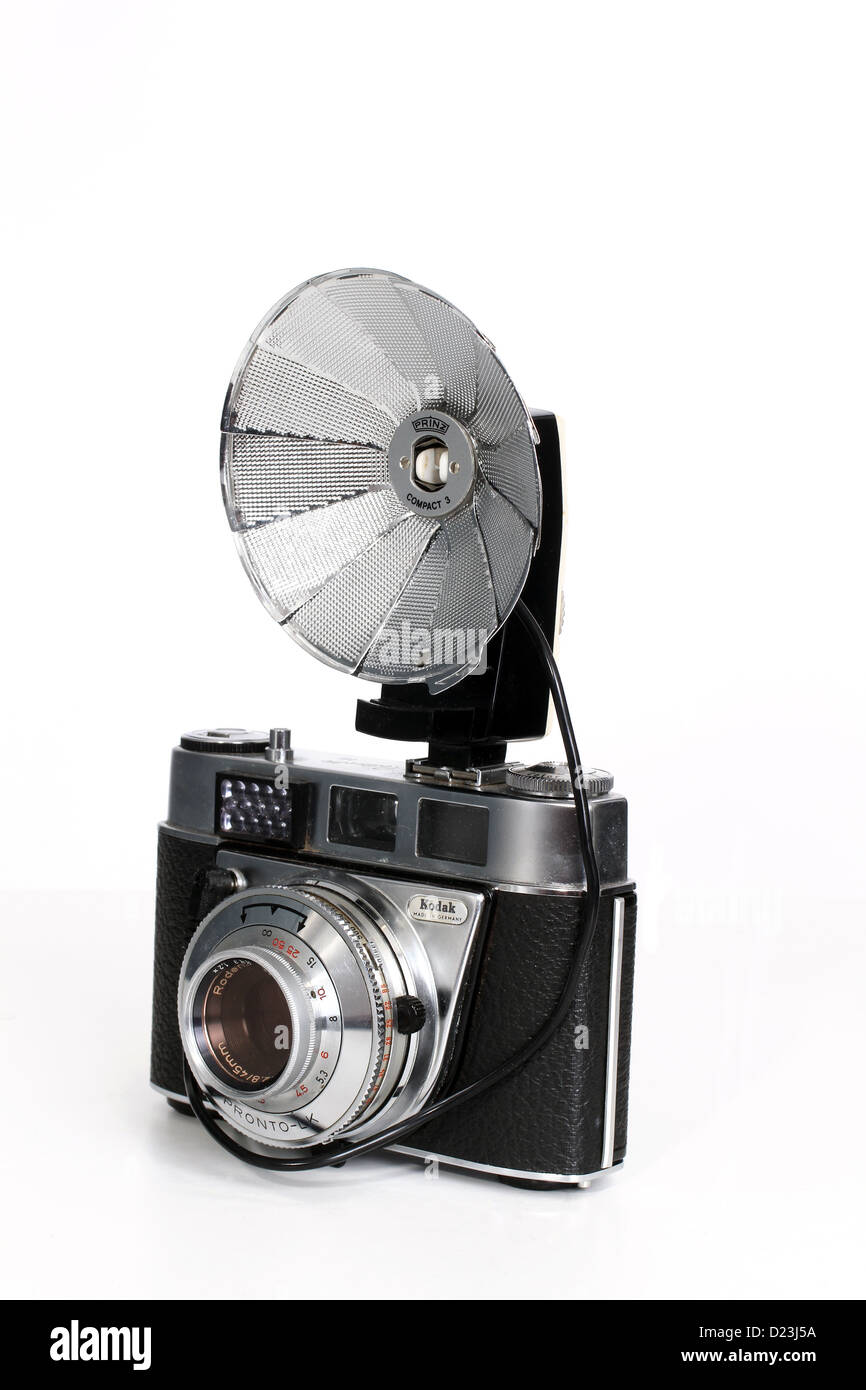 Retro vintage Kodak camera with a bulb flash unit attached Stock Photo
