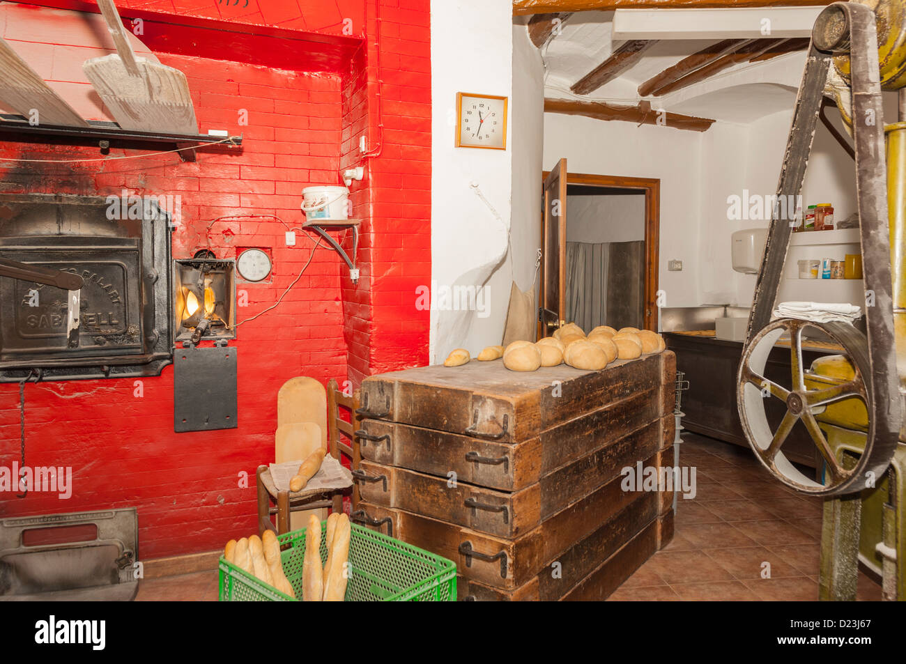The log fuelled oven in a traditional bakery in the old village of Pratdip , Costa Dorada