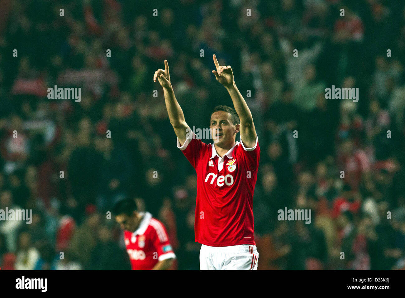 13.01.2013.  Lisbon, Portugal - Nemanja Matic SL Benfica midfielder celebrating his goal during the football derby between Benfica and FC Porto in round 14 of the Portuguese Zon Sagres League, at Benfica's Luz Stadium in Lisbon Stock Photo