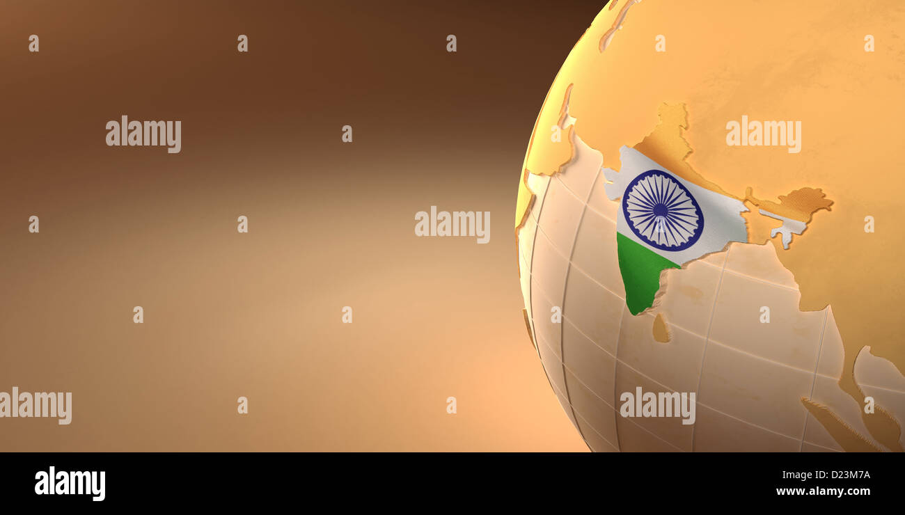 Map of the India on Earth in the national colors. 3d Stock Photo