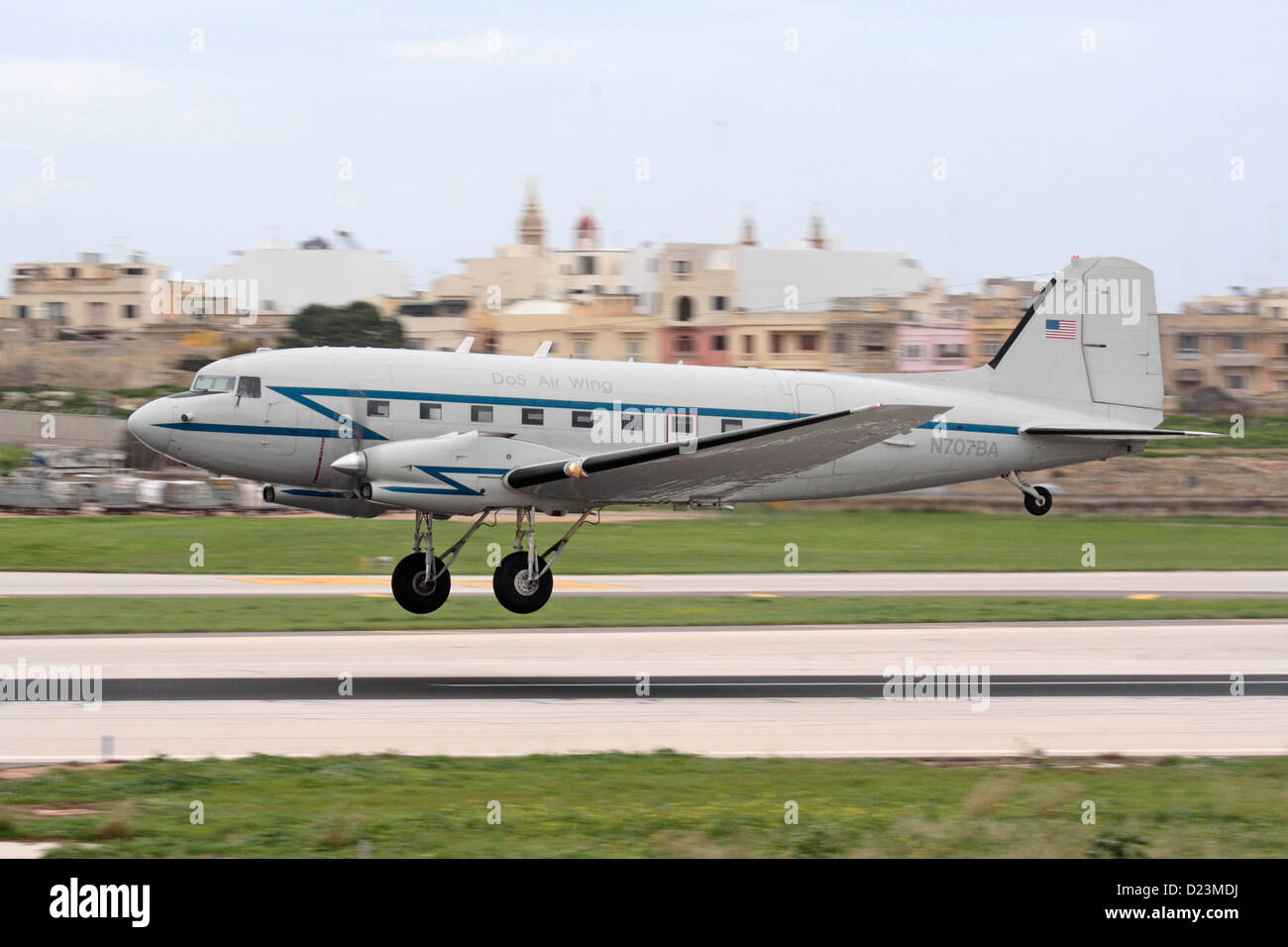 Basler BT-67 turboprop transport aircraft of the US Department of State during runway practice in Malta Stock Photo