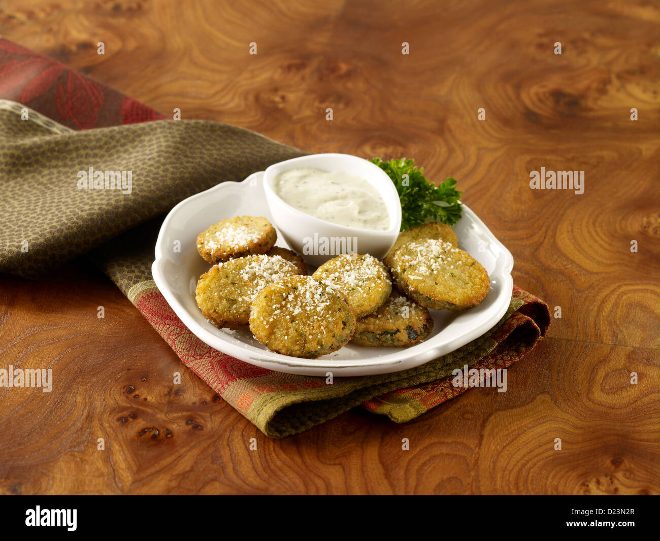 Breaded Zucchini with dip Stock Photo