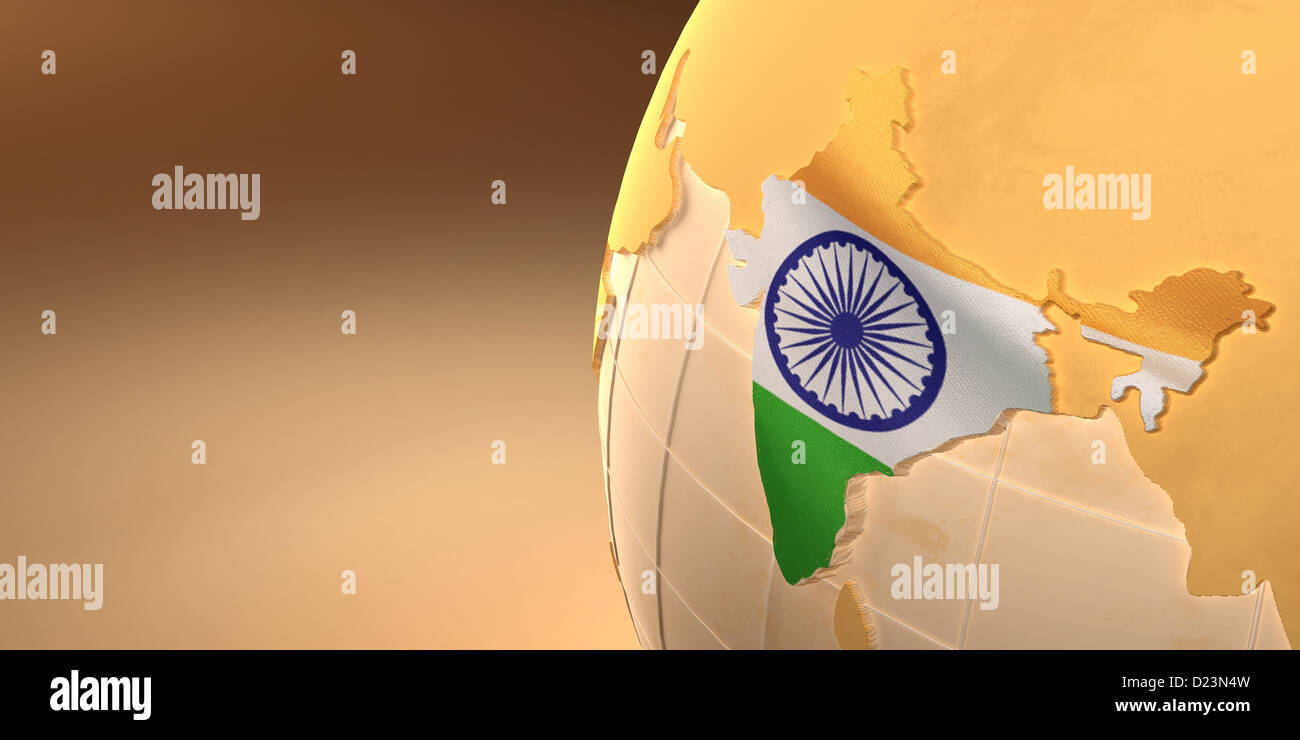 Map of the India on Earth in the national colors. 3d Stock Photo