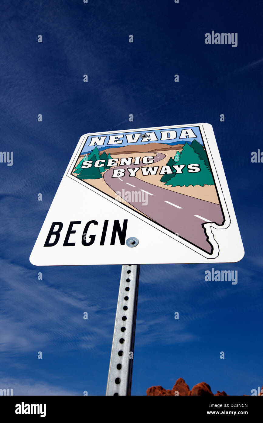 nevada scenic byways begin signpost on the white domes road valley of fire state park nevada usa Stock Photo