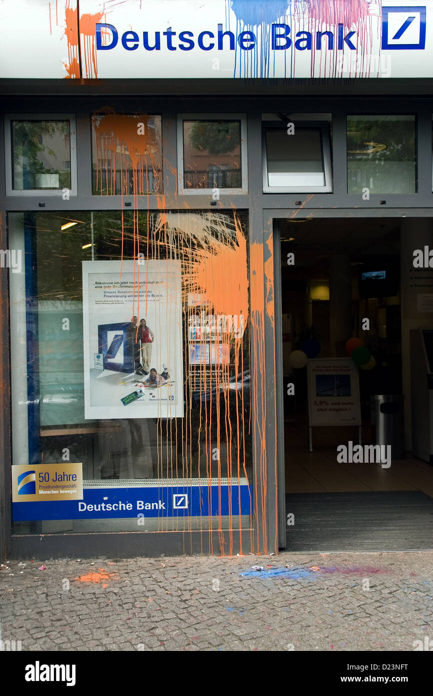 Berlin Germany Paint Bomb Attack On German Bank Stock Photo