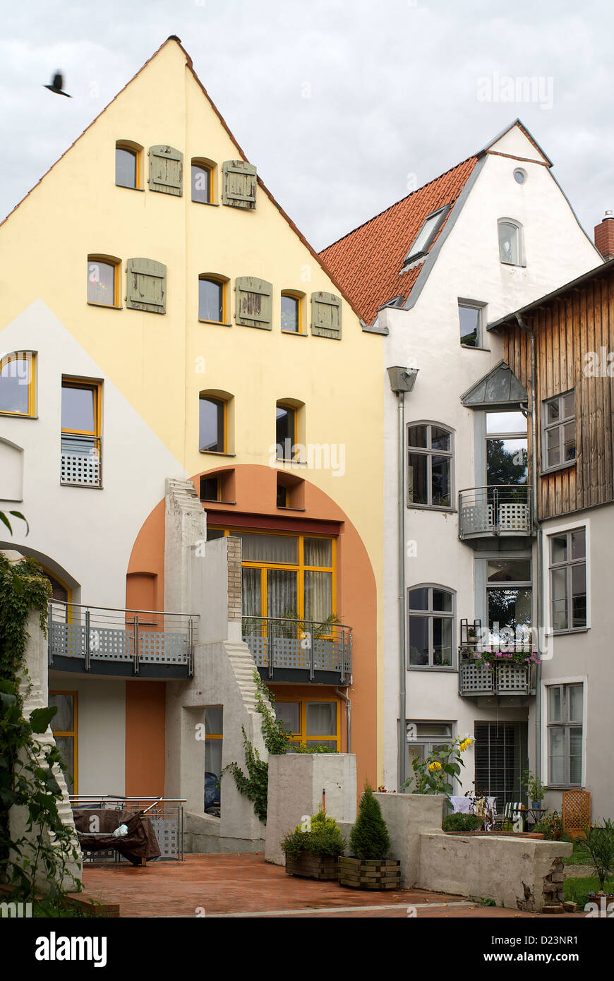 Stralsund, Germany, renovated apartment houses in Stralsund Stock Photo