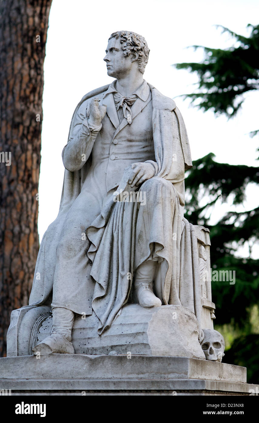 Rome, Italy, the statue of Lord Byron in the park of Villa Borghese Stock Photo