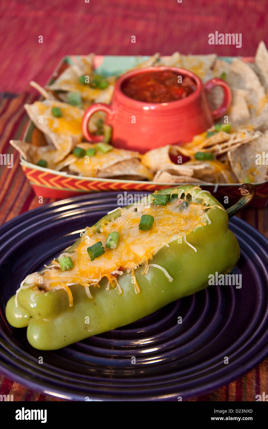 Stuffed Pepper and Nachos Stock Photo - Alamy