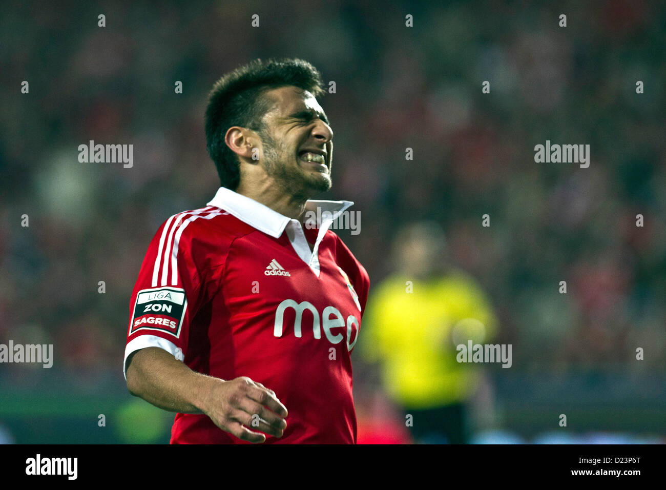 13.01.2013. Lisbon, Portugal.  Eduardo Salvio SL Benfica forward reacts after missing a goal during the football derby between Benfica and FC Porto in round 14 of the Portuguese Zon Sagres League, at Benfica's Luz Stadium in Lisbon Stock Photo